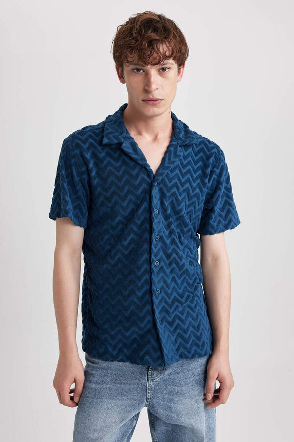 DEFACTO Рубашка стандартного кроя из махровой ткани с принтом и короткими рукавами