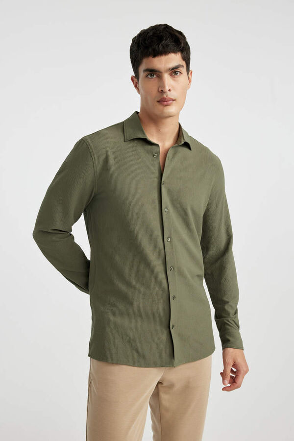 DEFACTO Рубашка с длинными рукавами и жатым воротником поло Modern Fit