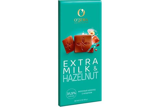 Яшкино «O&#039;Zera», шоколад молочный Extra milk &amp; Hazelnut, 90 г