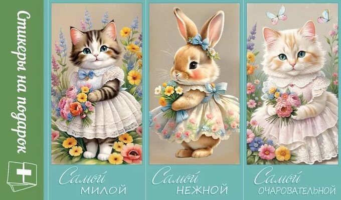 Праздник Наклейки-стикеры на подарки &quot;Котята и кролик&quot;