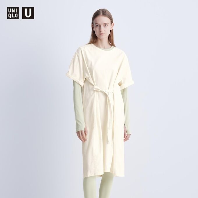 UNIQLO - платье с поясом из хлопка - 01 OFF WHITE