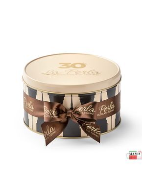 Конфеты шоколадные Ассорти 30 лет Ла Перла в подарочной жестяной коробке с лентой(белый и черный трюфель)