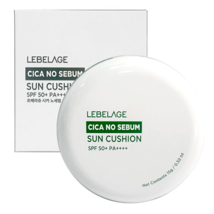 Lebelage Солнцезащитный кушон с экстрактом центеллы Cica No Sebum Sun Cushion SPF 50+ PA+++, светло-бежевый, 15 г