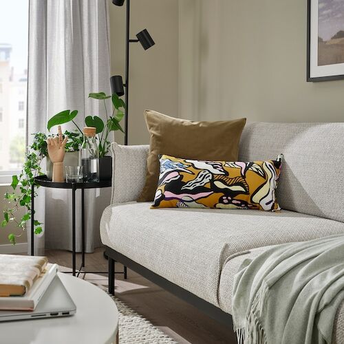 IKEA САНДМОТТ, подушка, разноцветный узор с листьями, 30x58 см,