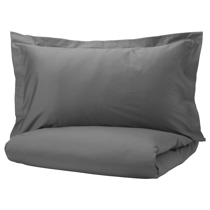 IKEA ЛУКТЯСМИН, пододеяльник и наволочка, темно-серый, 150x200/50x80 см