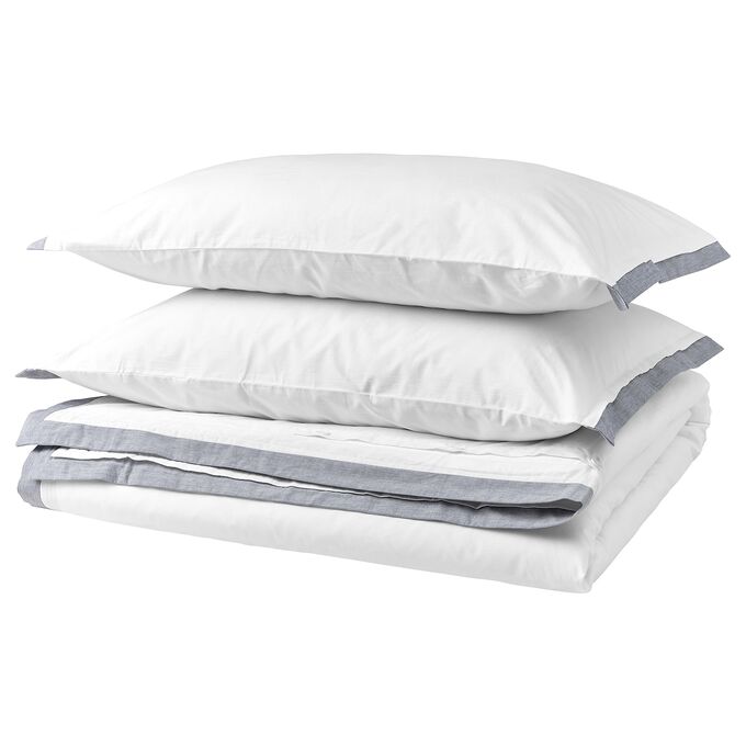 IKEA ПОСТЕЛЬНОЕ белье, пододеяльник и 2 наволочки, белое синее, 240x220/50x80 см