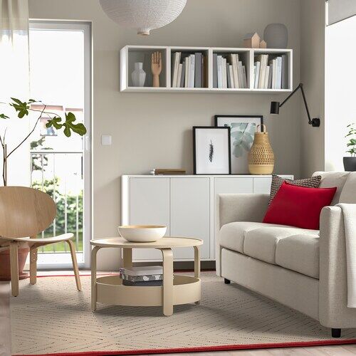 IKEA Подстилка, коврик, низкий ворс, грязно-белый, черный ручная работа, 200x300 см,