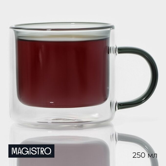 Кружка с двойными стенками Magistro «Дуо», 250 мл, 12x8.5x7.7 см, стекло, прозрачная