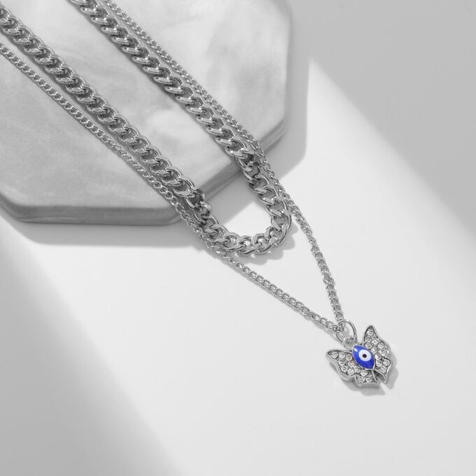 Queen fair Кулон «Цепь» оберег, бабочка, цвет сине-белый в серебре, 40 см