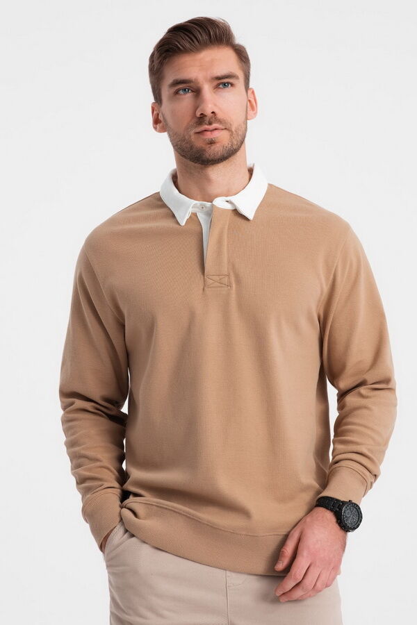 Блуза OMBRE SSNZ-0132-jasnobrazowa | Лонгсливы. Мужские свитеры, пуловеры