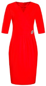 Платье-миди с коротким рукавом декорированное брошью цвет: КРАСНЫЙ