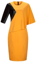 Комбинированное платье-миди с разными рукавами цвет: ЖЕЛТЫЙ