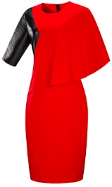 Комбинированное платье-миди с разными рукавами цвет: КРАСНЫЙ