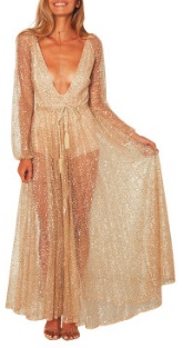 Платье в пол с глубоким декольте длинный рукав цвет: ЗОЛОТО