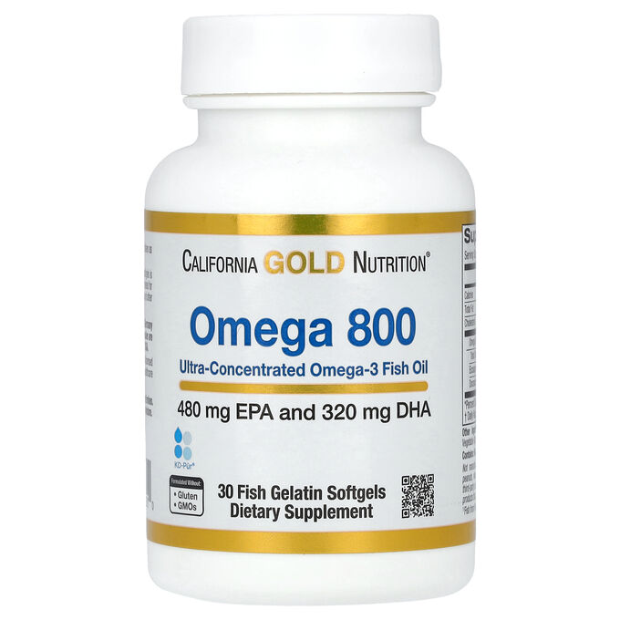 iherb California Gold Nutrition, Omega 800 ультраконцентрированный рыбий жир с омега-3, форма триглицерида KD-Pur, 1000 мг, 30 капсул из рыбьего желатина
