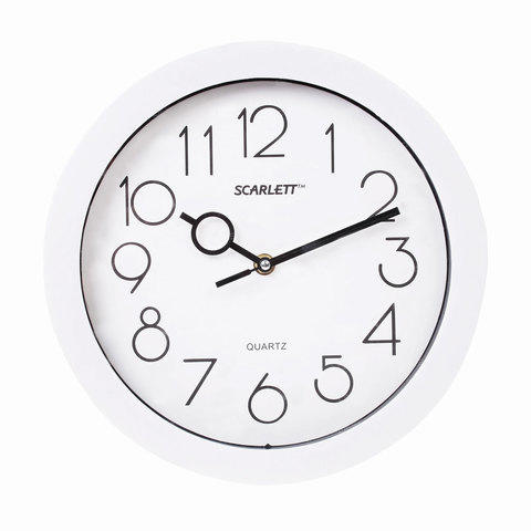 Часы настенные SCARLETT SC-09D круг, белые, белая рамка, 25,