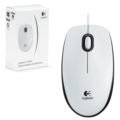 Мышь проводная LOGITECH B100, USB, 2 кнопки+1 колесо-кнопка,
