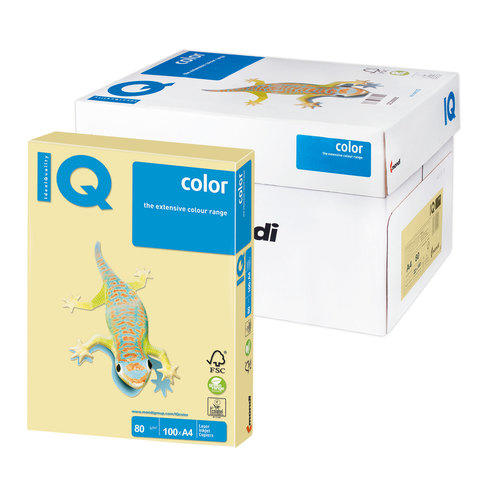 Бумага IQ color А4, 80 г/м, 100 л., пастель желтая YE23 ш/к