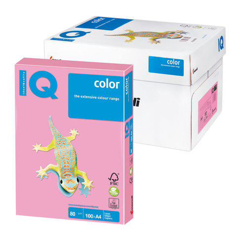 Бумага IQ color А4, 80 г/м, 100 л., пастель розовый фламинго