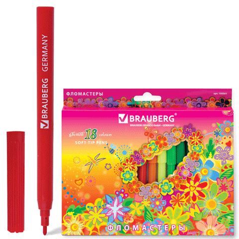 Фломастеры BRAUBERG &quot;Blooming flowers&quot;, 18 цв., вент.колп, к