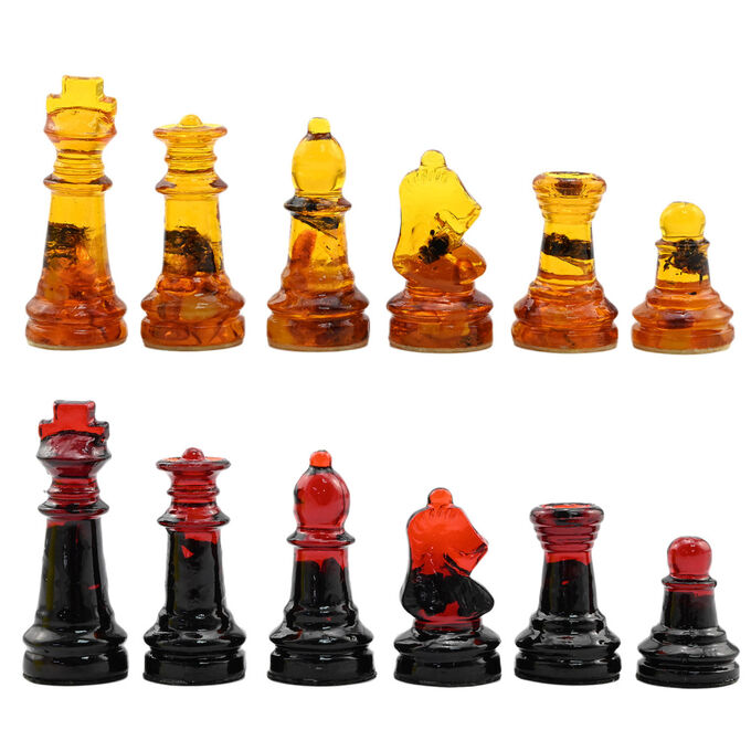 Шахматы - мини из янтаря с инклюзами 105*95*70мм.