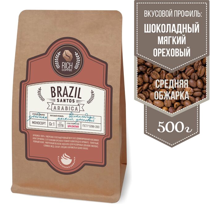 Rich coffee Кофе Бразилия Сантос, 500г