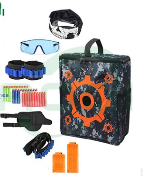 Набор для военных игр: сумка мишень + 100 патронов+маска+очки+браслет+магазин большой+патронташ маленький