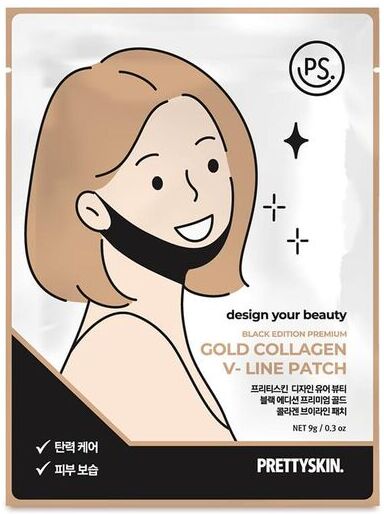 Pretty Skin PrettySkin Патч Маска для коррекции овала лица Patch Black Edition Premium Gold Collagen V-Line, 9 гр