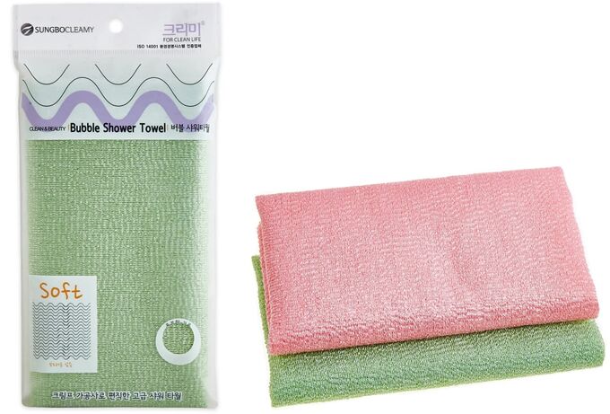 SUNG BO CLEAMY SUNG BO Мочалка д/душа &quot;Wave Shower Towel &quot; №020 (28х95см) средне-жесткая /нейлон /300шт/