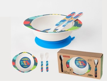 Набор детской посуды из 3-х предметов цвет: СИНИЙ