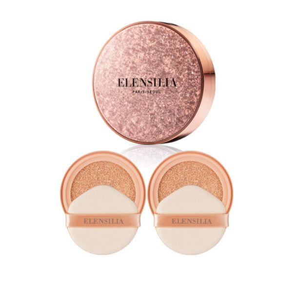 Elensilia Кушон для лица с запасным блоком Escargot Essence Cover Cushion Premium Rose Gold тон 23 с рефилом 15g