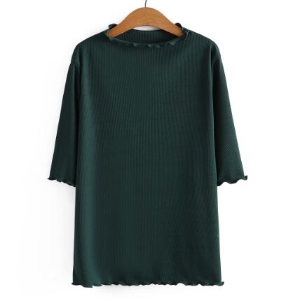 Пуловер трикотажный в рубчик, воротник-лодочка, рукав 3/4, темно-зеленый