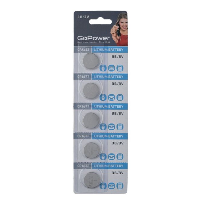 GP Батарейка GoPower CR1632 BL5 Lithium 3V