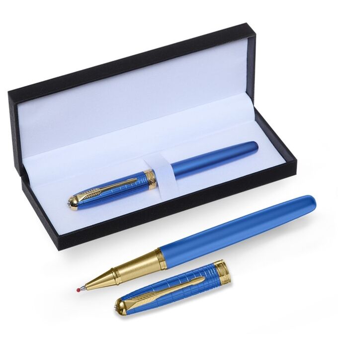 Calligrata Ручка подарочная роллер, в кожзам футляре, корпус синий, золото