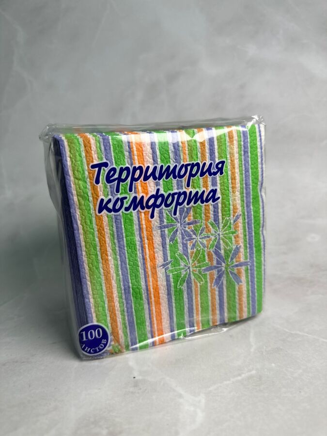 Российские производители Салфетка 100 л 25*25 см, 1 сл. Полоски (зелен-гол-оранж)
