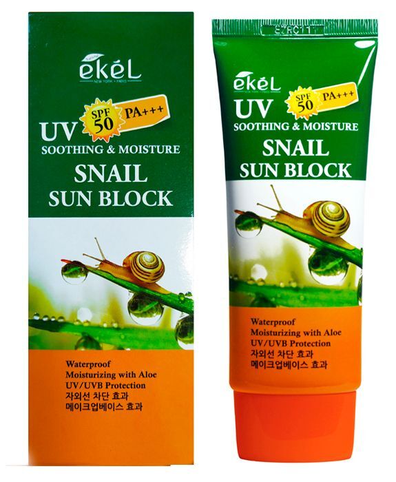 Ekel cosmetics Крем для лица солнцезащитный c муцином улитки - UV soothing &amp; moisture snail sun block, 70мл