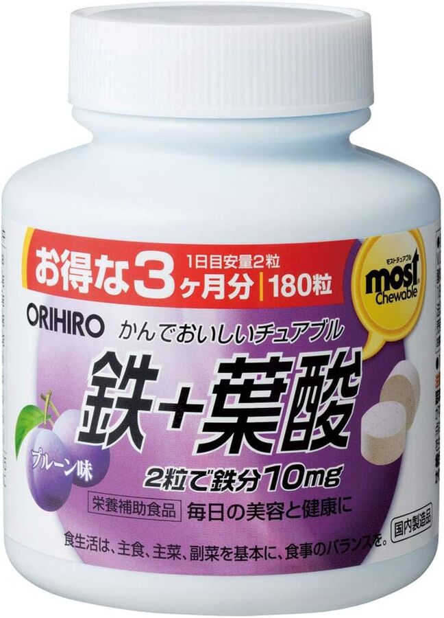 ORIHIRO Железо со вкусом сливы, 180 жевательных таблеток