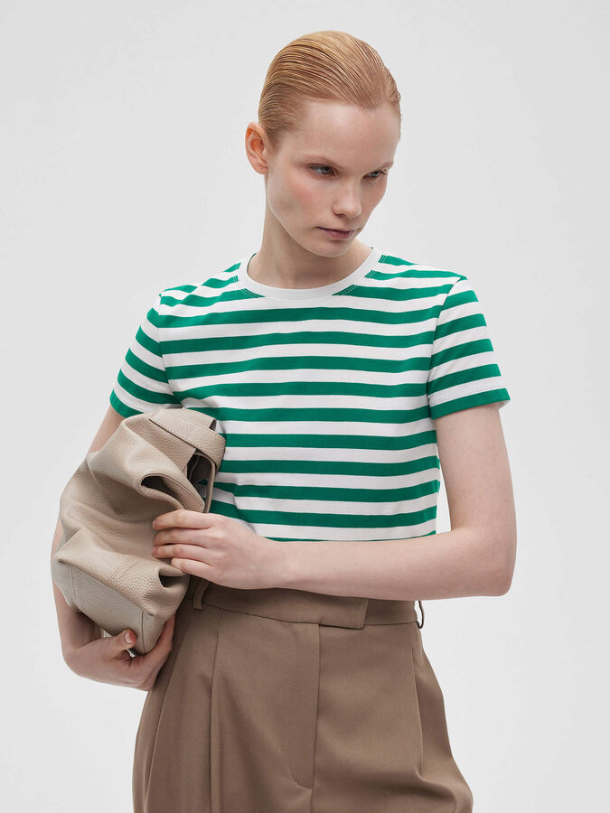 Aim Clothing Футболка укороченная в полоску 0140, зелено-белый