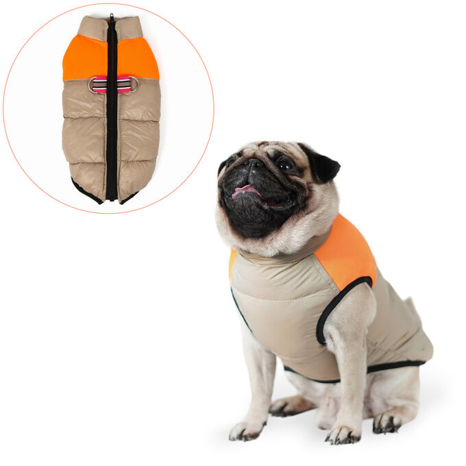 СИМА-ЛЕНД Куртка для собак на молнии, размер 8 (ДС 23 см, ОГ 30, ОШ 22 см), бежевая с оранжевым
