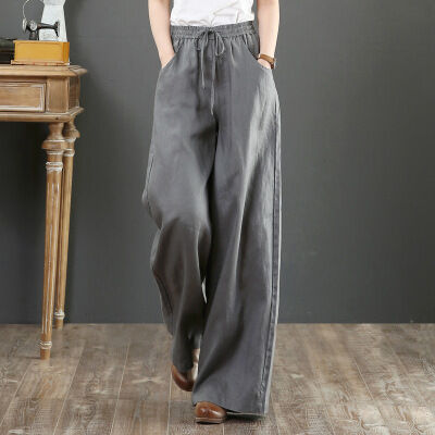 Женские брюки свободного кроя с карманами и эластичным поясом с завязками, цвет серый