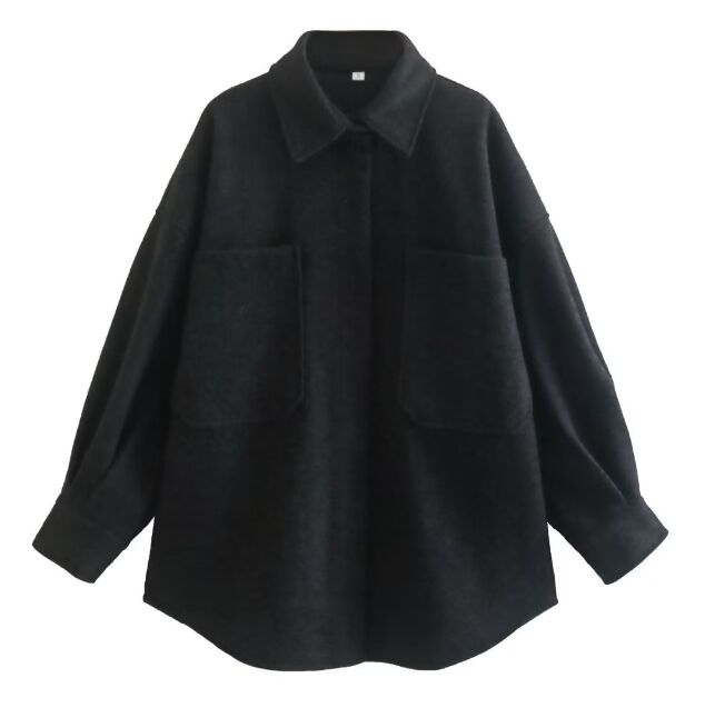 Рубашка-пальто утепленное свободного кроя, черный