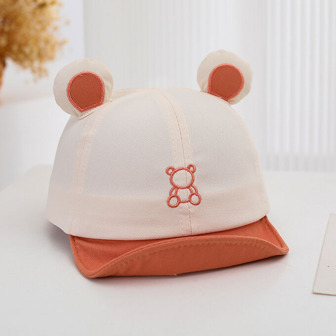 Детская кепка с ушками, принт &quot;мишка&quot;, цвет бежевый/оранжевый