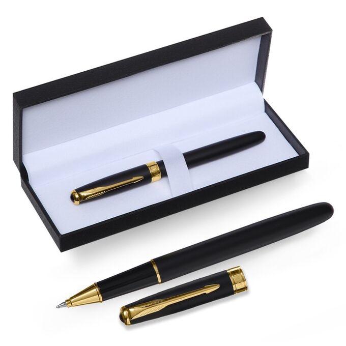 Calligrata Ручка подарочная роллер, в кожзам футляре, корпус черный, золото