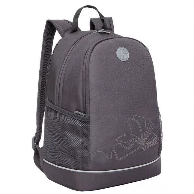 GRIZZLY Рюкзак школьный с карманом для ноутбука 13&quot;, жесткой спинкой, двумя отделениями, для девочки, школьный, серый, книга серый