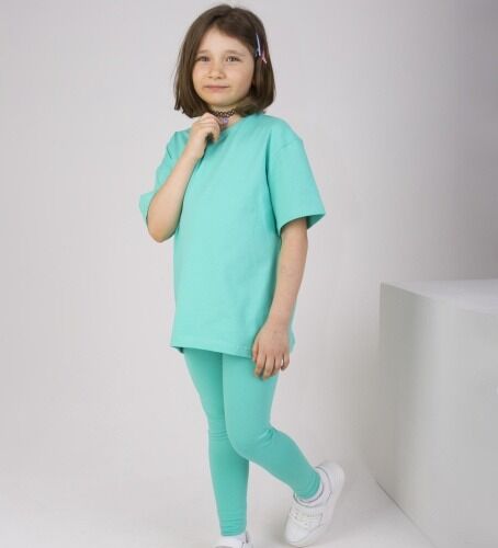 Комплект детский подростковый футболка короткий рукав и лосины для девочки цвет Зеленый (Тимошка)