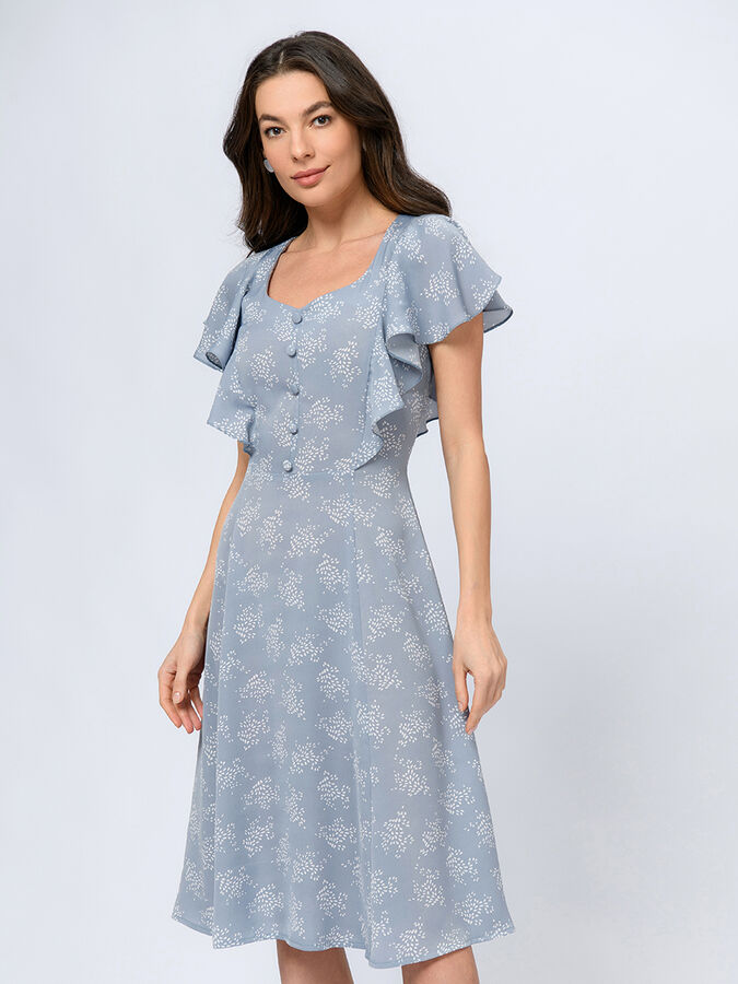 1001 Dress Платье голубого цвета длины миди с принтом и короткими рукавами
