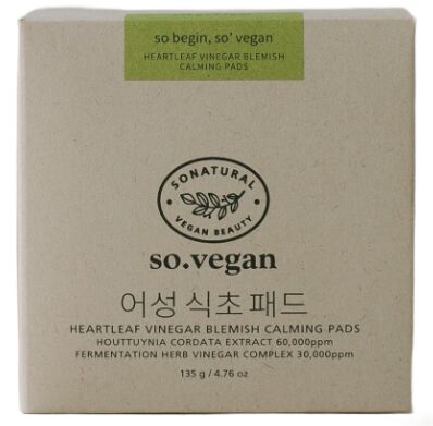 So'Natural So Natural Успокаивающие пэды для чувствительной кожи лица So.vegan Heartleaf Vinegar Blemish Calming Pad, 135гр(70шт)