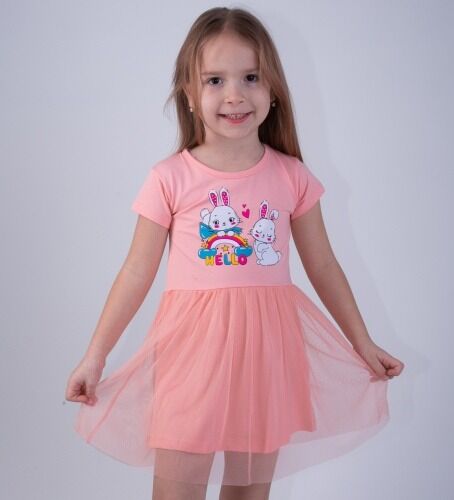 Платье детское для девочки с принтом короткий рукав цвет Персик (Тимошка)