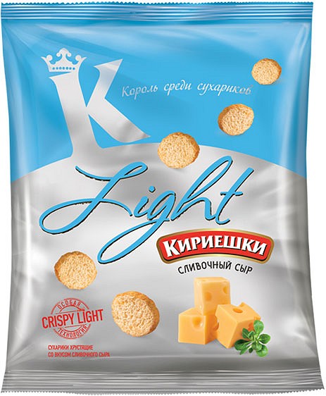 Кириешки с сыром фото Кириешки Light", сухарики со вкусом сливочного сыра, 33 г Снеки, сухарики. Чипсы