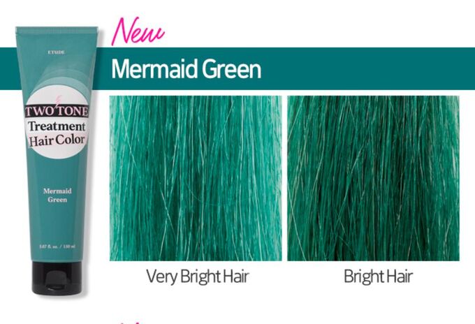 Etude Маска оттеночная для волос Русалка Зеленая Treatment Hair Color Two Tone Mermaid Green №13, 150 мл